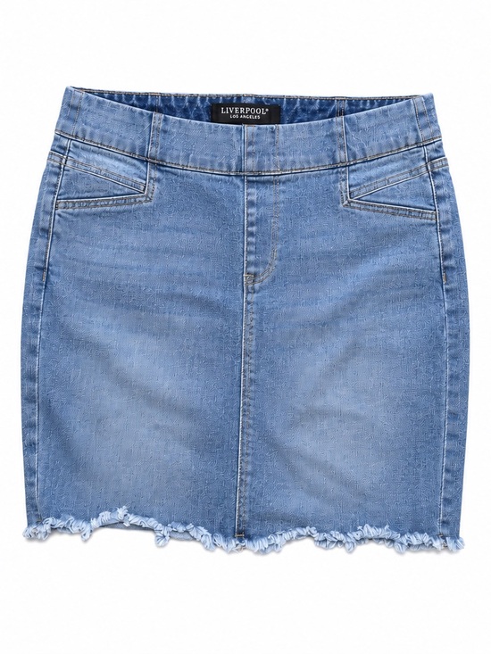Liverpool Dresses & Skirts - Liverpool Chloe Cat Eye Denim Skirt Frayed Hem Stretch Jean Skirt Size 10/30
